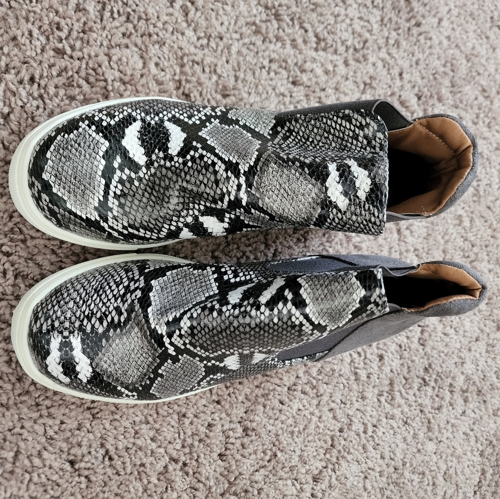 Snake skin sneaker bootie